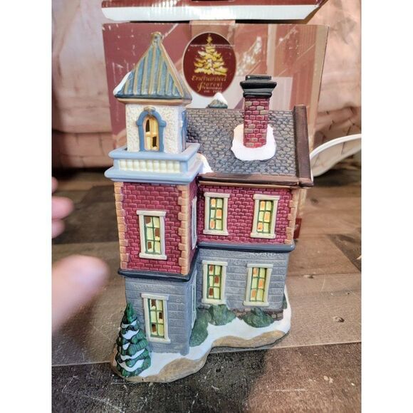 Enchanted Forest fire station porcelain lighted glass window house - Picture 5 of 8